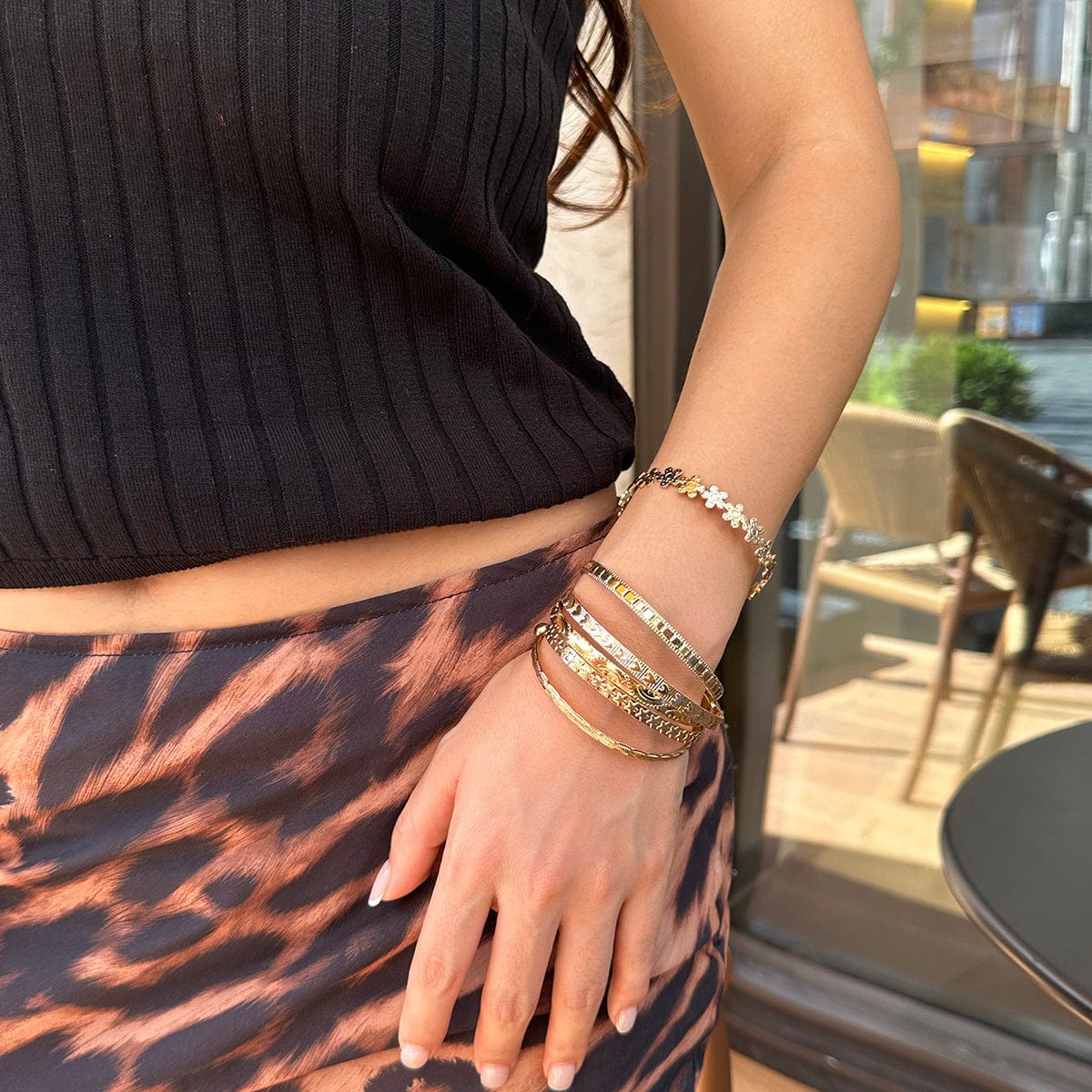 Bohemia 6pcs  Flower Heart Star Pattern Open Bangle Bracelet Set - ArtGalleryZen