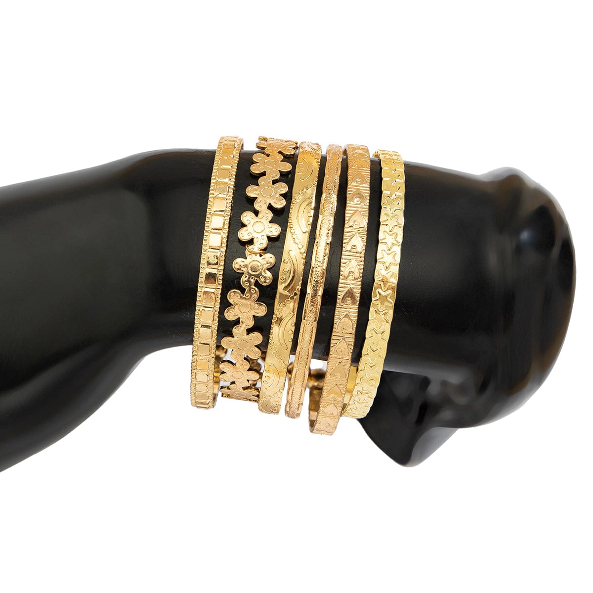 Bohemia 6pcs  Flower Heart Star Pattern Open Bangle Bracelet Set - ArtGalleryZen