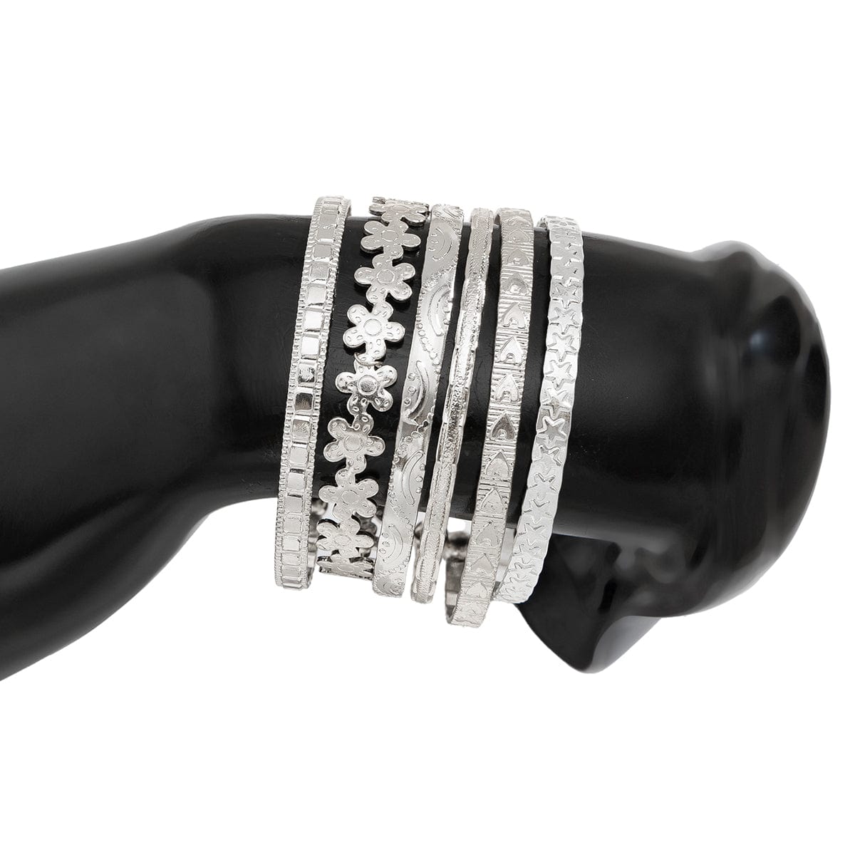 Bohemia 6pcs  Flower Heart Star Pattern Open Bangle Bracelet Set - ArtGalleryZen