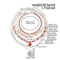 Thumbnail for Bohemia 6pcs Strawberry Heart Pendant Pearl Conch Seed Bead Chain Necklace Set - ArtGalleryZen