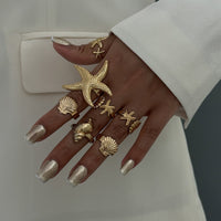 Thumbnail for Bohemia 7pcs Chunky Starfish Conch Shell Ring Set - ArtGalleryZen