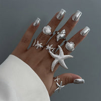 Thumbnail for Bohemia 7pcs Chunky Starfish Conch Shell Ring Set - ArtGalleryZen