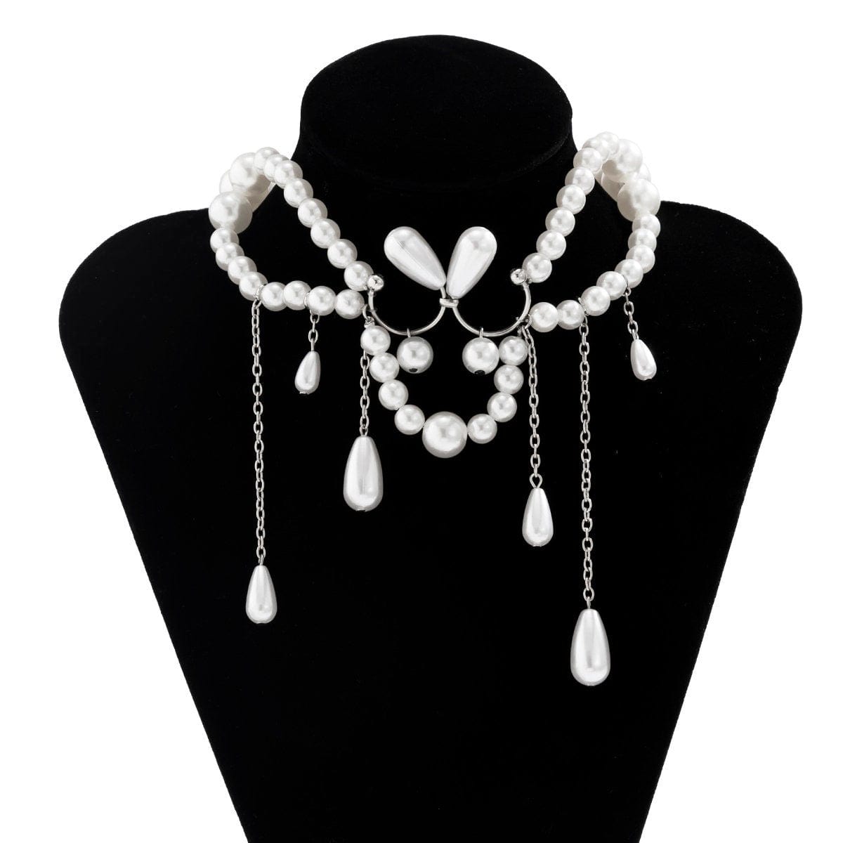 Bohemia Abstract Pattern Pearl Chain Tassel Choker Necklace - ArtGalleryZen
