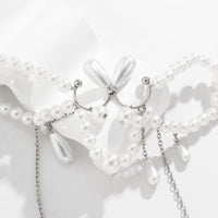 Thumbnail for Bohemia Abstract Pattern Pearl Chain Tassel Choker Necklace - ArtGalleryZen