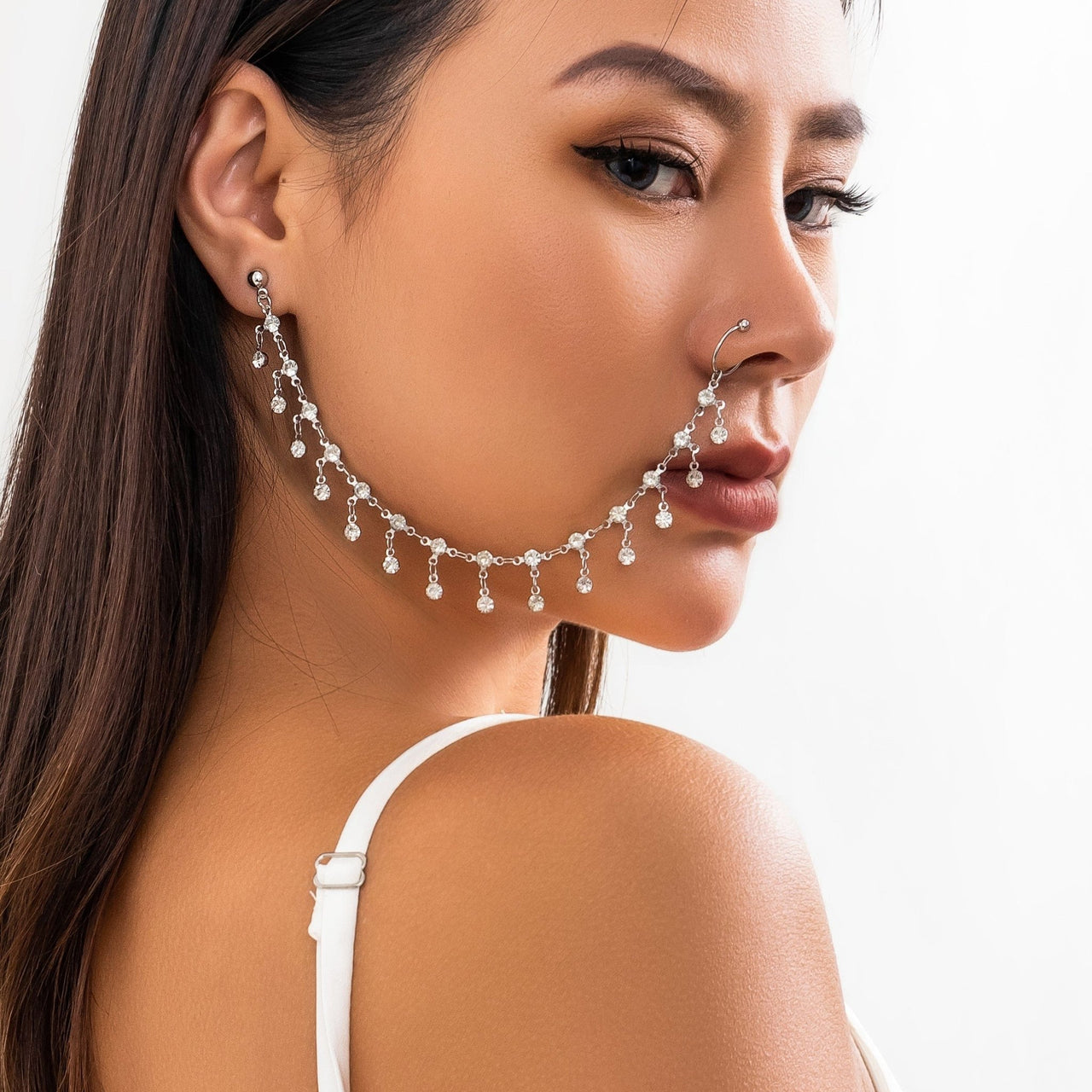 Bohemia Crystal Tassel Nose To Ear Chain - ArtGalleryZen