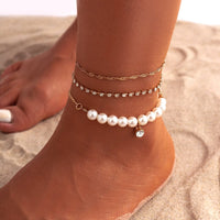 Thumbnail for Bohemia CZ Inlaid Pearl Charm Stackable Anklet Set - ArtGalleryZen