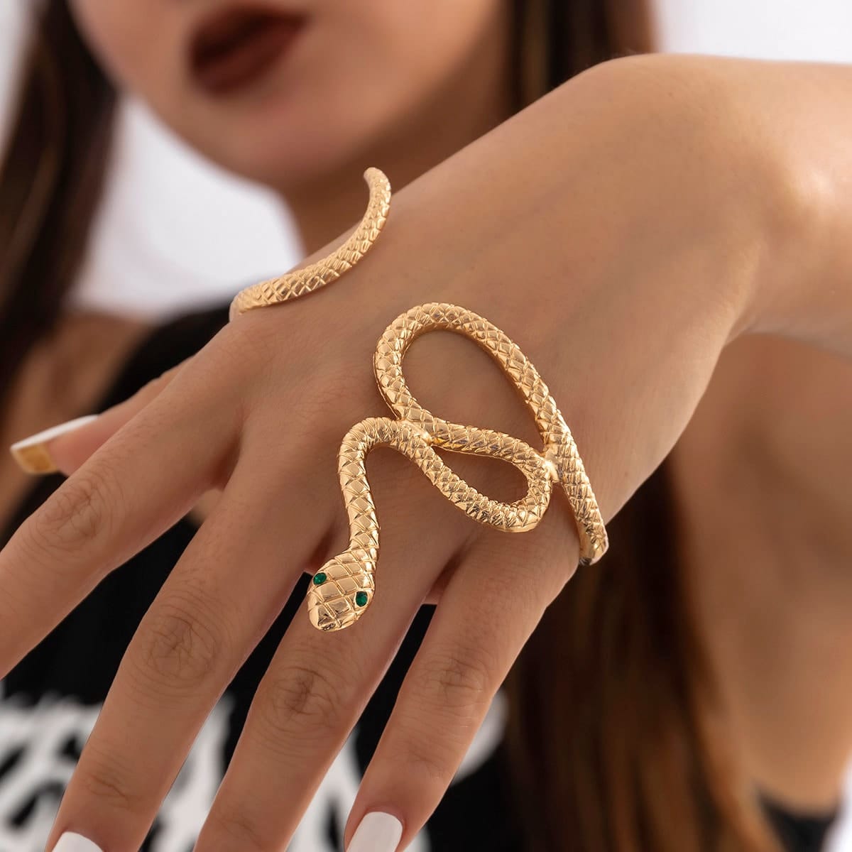 Bohemia CZ Inlaid Snake Palm Cuff Bracelet - ArtGalleryZen