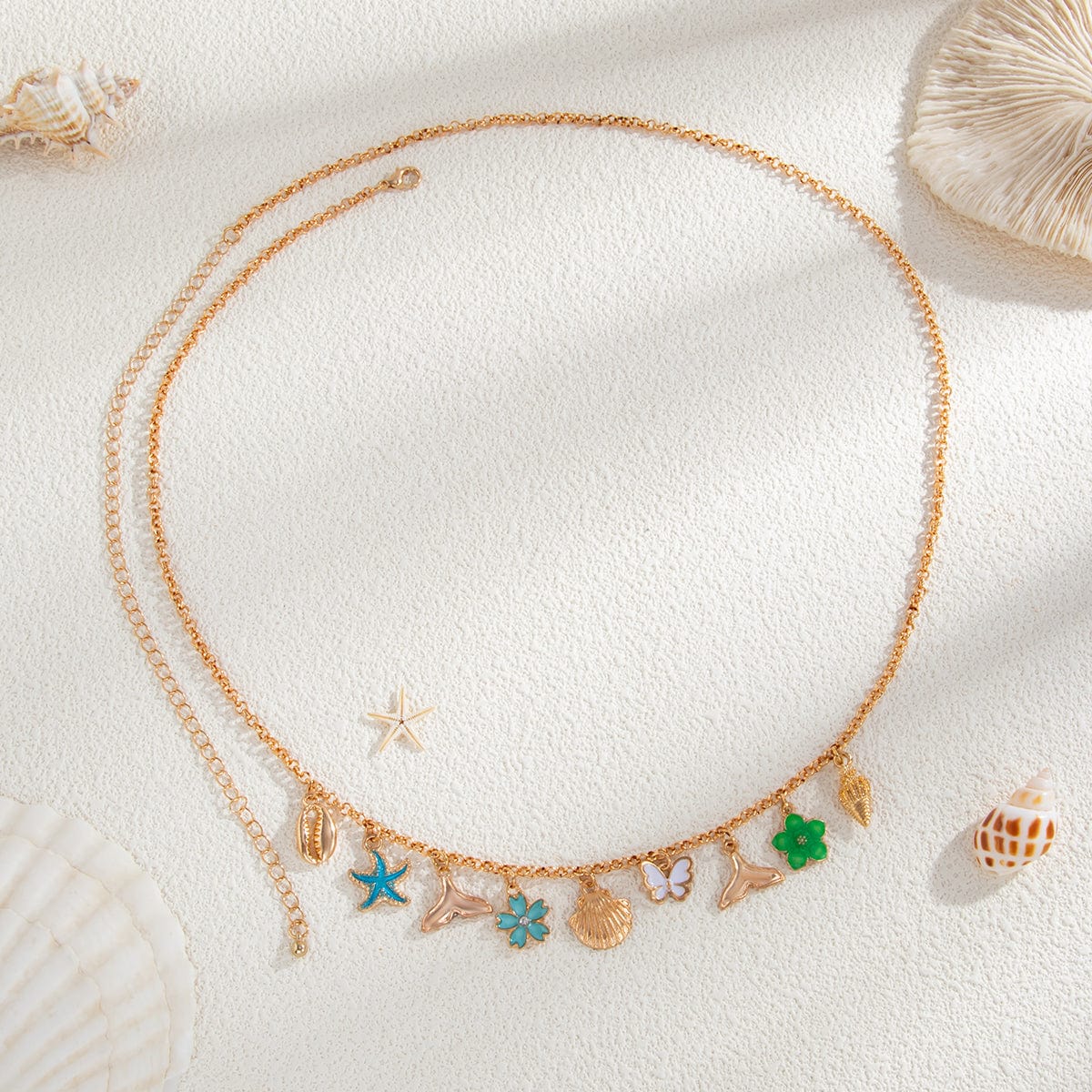 Bohemia Enamel Bow Flower Starfish Tassel Belly Chain - ArtGalleryZen