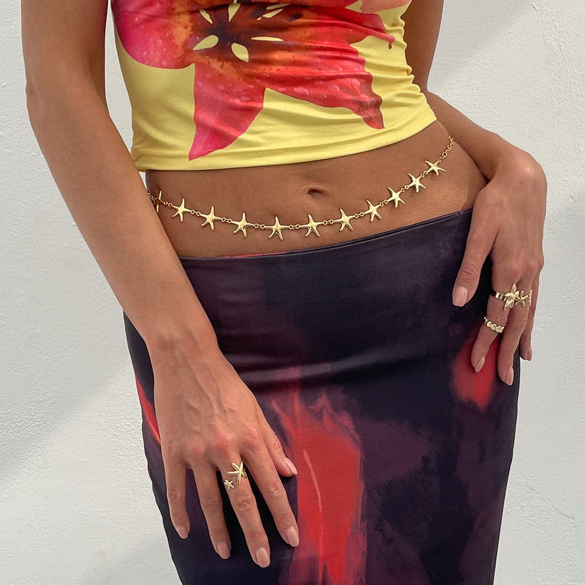 Bohemia Gold Silver Tone Starfish Waist Chain - ArtGalleryZen