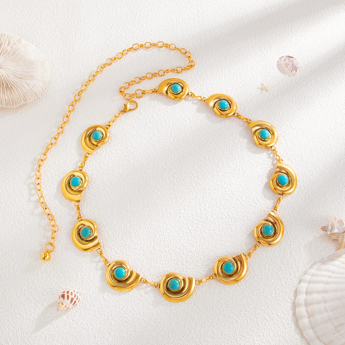 Bohemia Gold Tone Turquoise Inlaid Conch Waist Chain - ArtGalleryZen