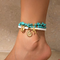 Thumbnail for Bohemia Layered Conch Shell Starfish Charm Turquoise Anklet Set - ArtGalleryZen