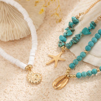 Thumbnail for Bohemia Layered Conch Shell Starfish Charm Turquoise Anklet Set - ArtGalleryZen