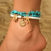 Thumbnail for Bohemia Layered Conch Shell Starfish Charm Turquoise Anklet Set - ArtGalleryZen