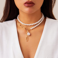 Thumbnail for Bohemia Layered Paperclip Pearl Chain Choker Necklace Set - ArtGalleryZen