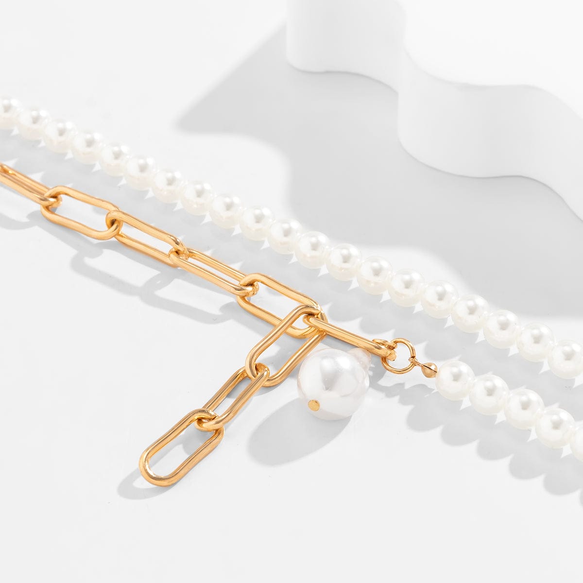 Bohemia Layered Paperclip Pearl Chain Choker Necklace Set - ArtGalleryZen