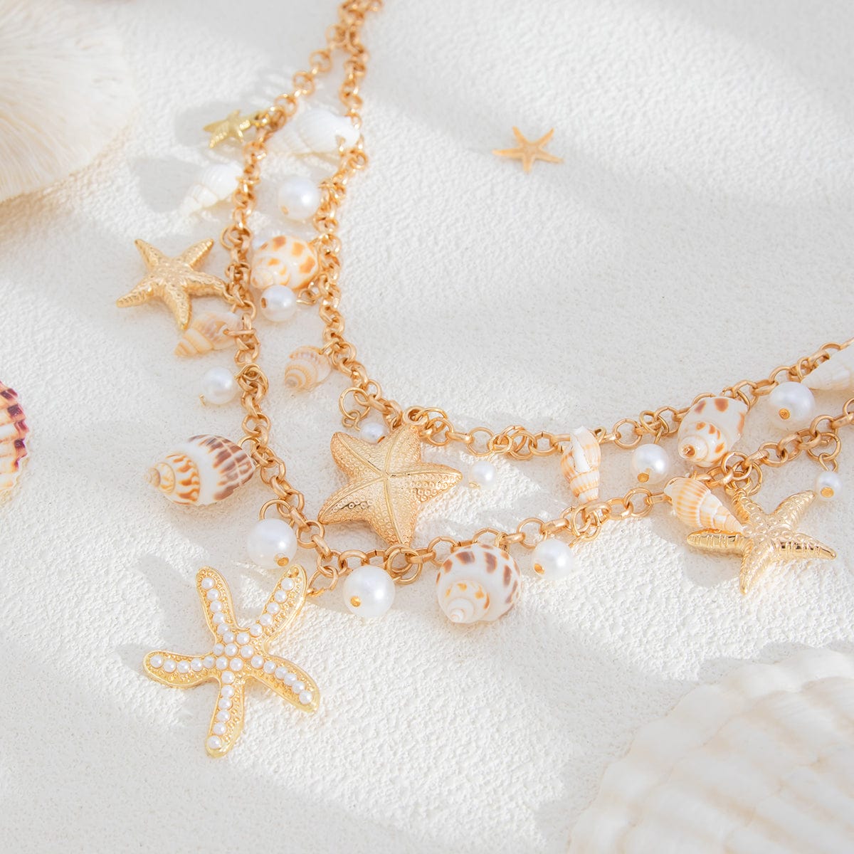 Bohemia Layered Pearl Conch Starfish Charm Waist Chain - ArtGalleryZen