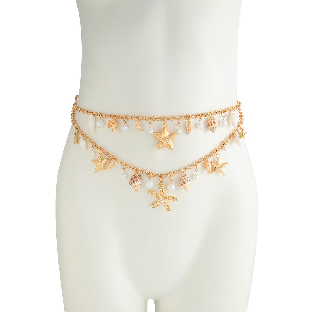Bohemia Layered Pearl Conch Starfish Charm Waist Chain - ArtGalleryZen