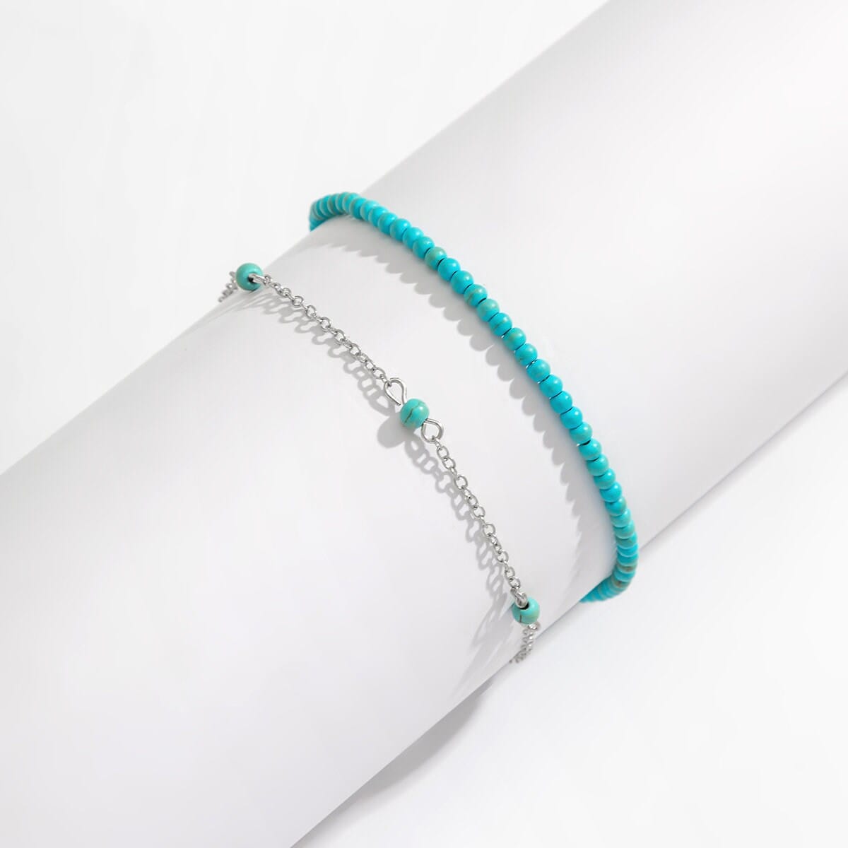 Bohemia Layered Seed Beaded Turquoise Anklet Set - ArtGalleryZen