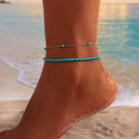 Thumbnail for Bohemia Layered Seed Beaded Turquoise Anklet Set - ArtGalleryZen