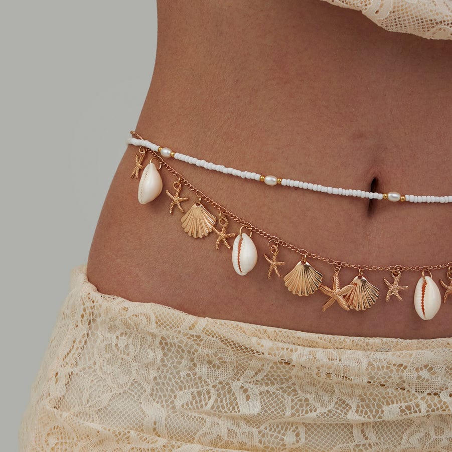 Bohemia Layered Shell Starfish Charm Seed Beaded Belly Chain Set - ArtGalleryZen