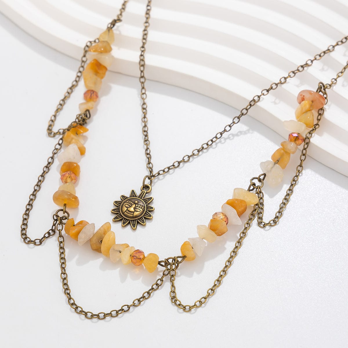 Bohemia Layered Sun Pendant Turquoise Stone Tassel Chain Necklace - ArtGalleryZen