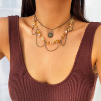 Thumbnail for Bohemia Layered Sun Pendant Turquoise Stone Tassel Chain Necklace - ArtGalleryZen