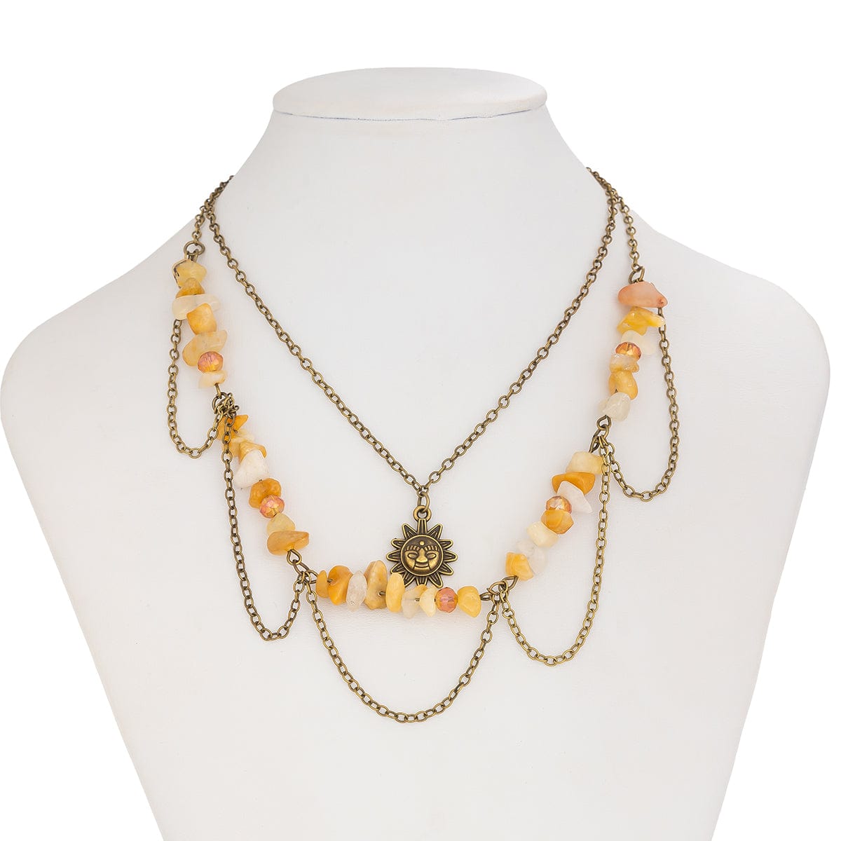 Bohemia Layered Sun Pendant Turquoise Stone Tassel Chain Necklace - ArtGalleryZen