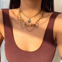 Thumbnail for Bohemia Layered Sun Pendant Turquoise Stone Tassel Chain Necklace - ArtGalleryZen