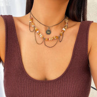 Thumbnail for Bohemia Layered Sun Pendant Turquoise Stone Tassel Chain Necklace - ArtGalleryZen