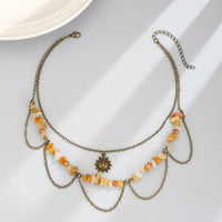 Thumbnail for Bohemia Layered Sun Pendant Turquoise Stone Tassel Chain Necklace - ArtGalleryZen