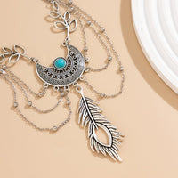 Thumbnail for Bohemia Layered Turquoise Inlaid Feather Pendant Arm Chain - ArtGalleryZen
