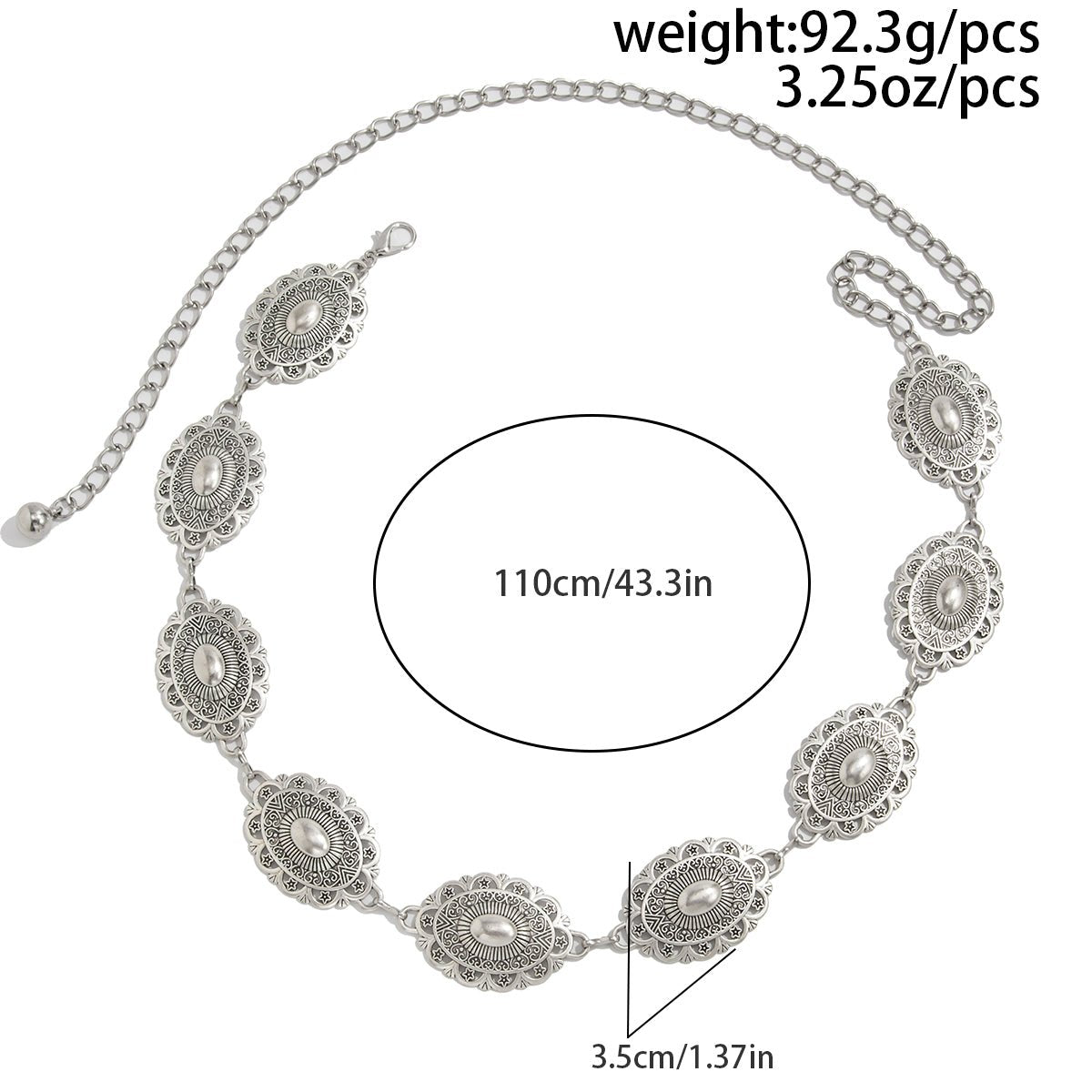 Bohemia Pearl Inlaid Relief Oval Disk Waist Chain - ArtGalleryZen