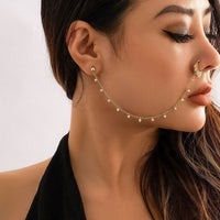 Thumbnail for Bohemia Pearl Tassel No Piercing Nose To Ear Chain - ArtGalleryZen