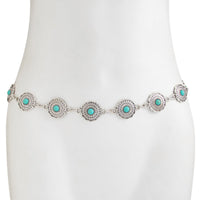 Thumbnail for Bohemia Turquoise Inlaid Flower Round Disk Waist Chain - ArtGalleryZen