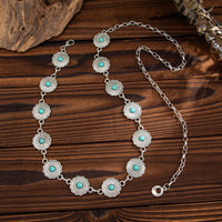 Thumbnail for Bohemia Turquoise Inlaid Flower Round Disk Waist Chain - ArtGalleryZen