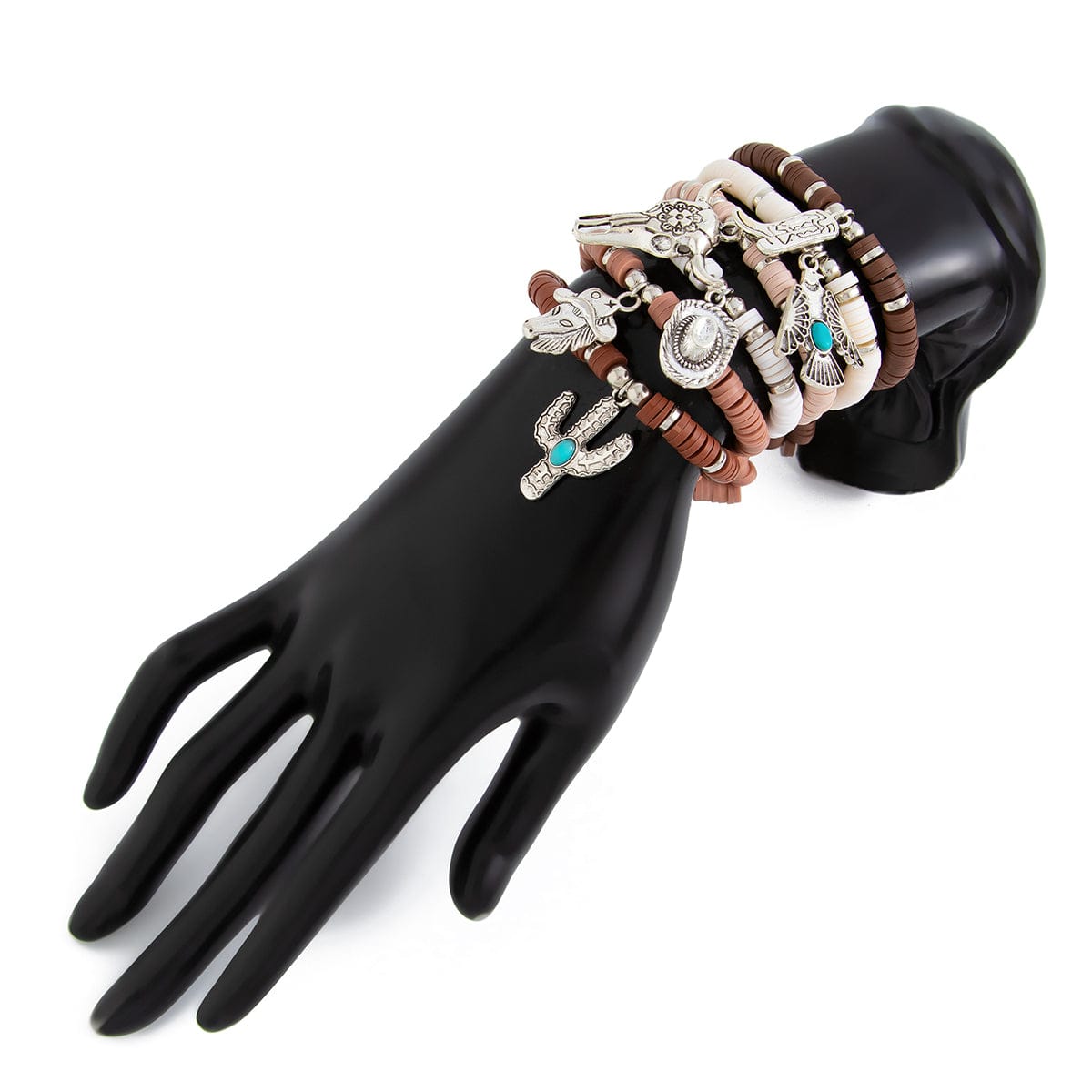 Bohemian 6pcs Cactus Cowboy Hat Charm Polymer Clay Beaded Bracelet Set - ArtGalleryZen