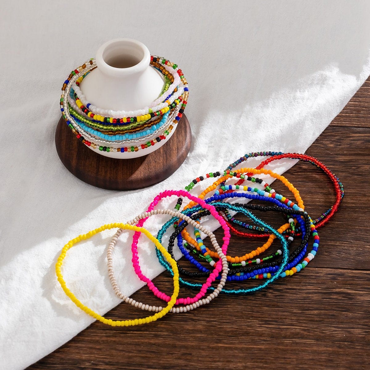 Boho 20 Pieces Colorful Seed Beaded Anklet Set - ArtGalleryZen