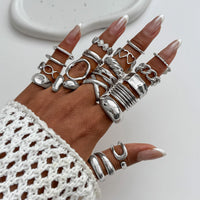 Thumbnail for Boho 20pcs Glossy Hollow Heart Wide Ring Set - ArtGalleryZen