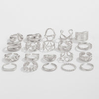 Thumbnail for Boho 20pcs Glossy Hollow Heart Wide Ring Set - ArtGalleryZen