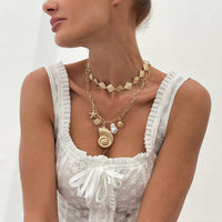 Thumbnail for Boho 2pcs Conch Shell Starfish Pearl Charm Square Choker Necklace Set - ArtGalleryZen