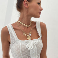 Thumbnail for Boho 2pcs Conch Shell Starfish Pearl Charm Square Choker Necklace Set - ArtGalleryZen