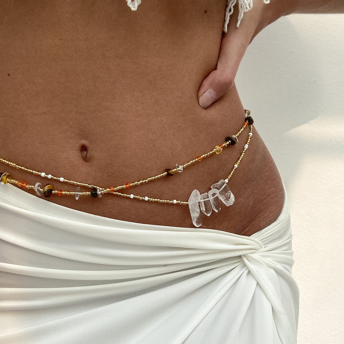 Boho 2pcs Turquoise Crystal Seed Beaded Belly Chain Set - ArtGalleryZen