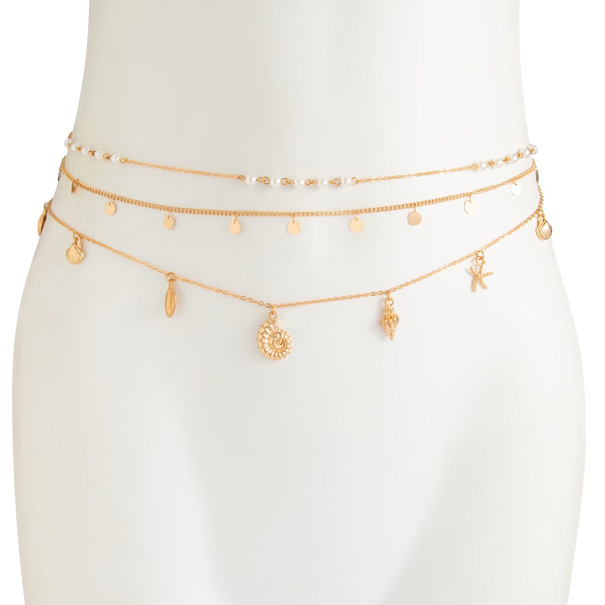 Boho 3pcs Conch Shell Starfish Tassel Pearl Waist Chain Set - ArtGalleryZen