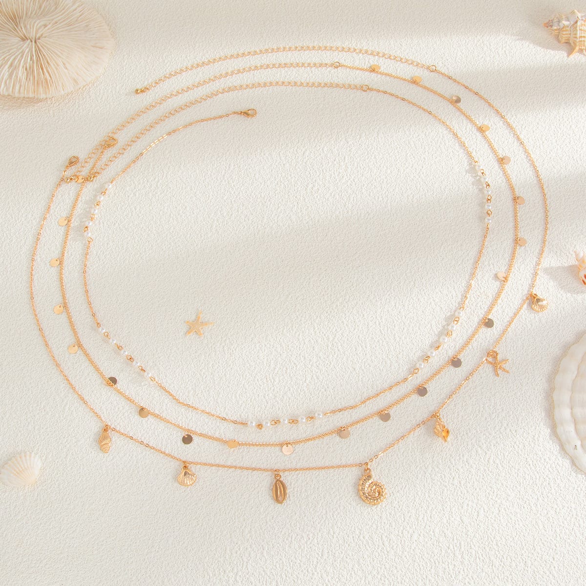 Boho 3pcs Conch Shell Starfish Tassel Pearl Waist Chain Set - ArtGalleryZen