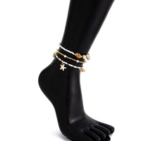 Thumbnail for Boho 3pcs Conch Starfish Charm Pearl Seed Bead Chain Anklet Set - ArtGalleryZen