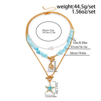 Thumbnail for Boho 3Pcs Enamel Starfish Conch Pendant Turquoise Stone Chain Necklace Set - ArtGalleryZen