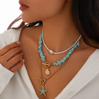Thumbnail for Boho 3Pcs Enamel Starfish Conch Pendant Turquoise Stone Chain Necklace Set - ArtGalleryZen