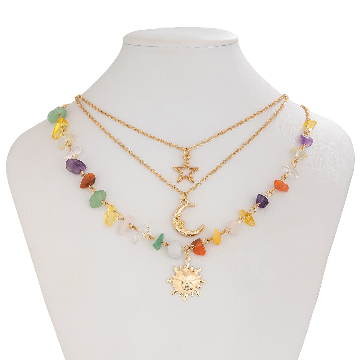 Boho 3Pcs Sun Moon Star Pendant Colorful Turquoise Stone Necklace Set - ArtGalleryZen