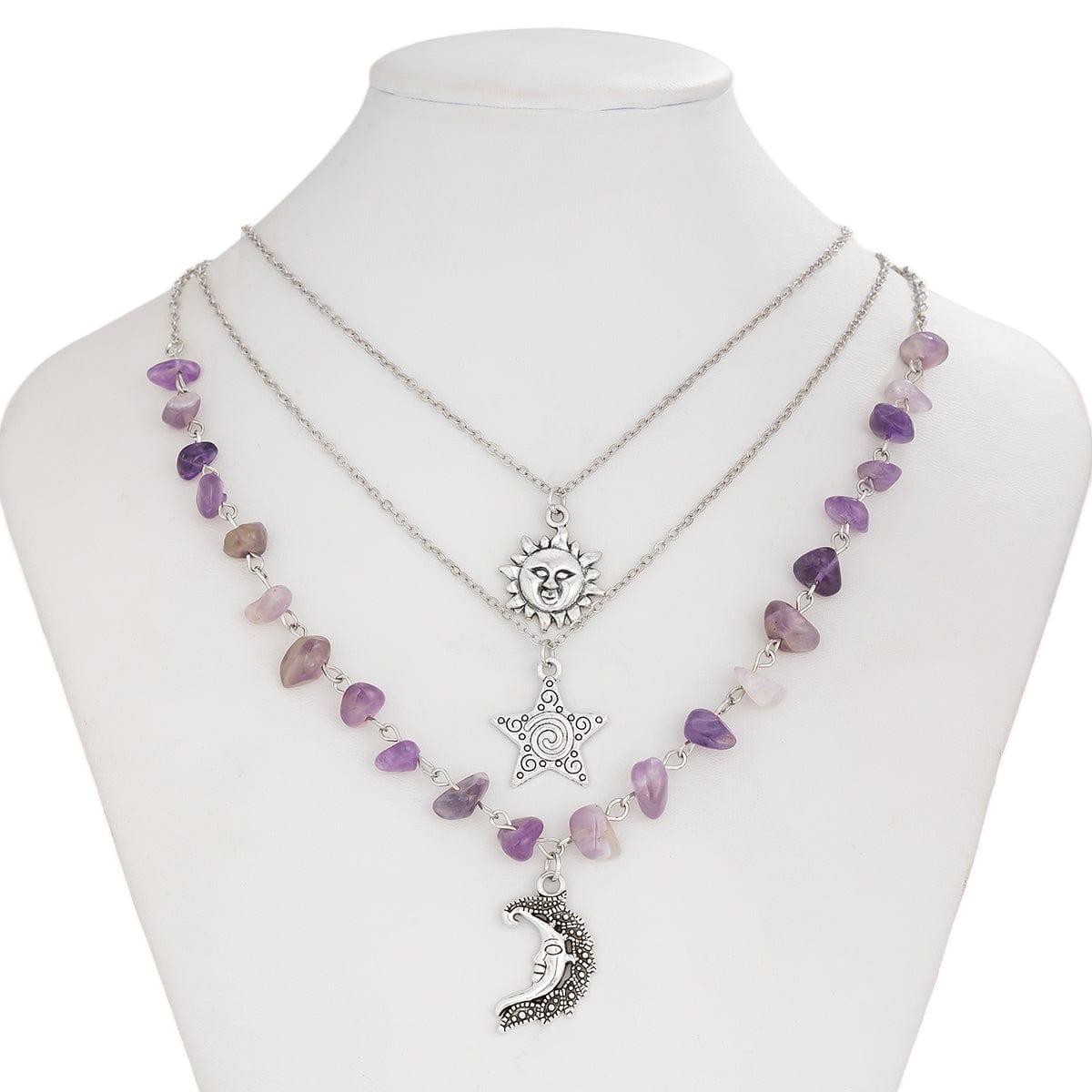 Boho 3Pcs Sun Moon Star Pendant Colorful Turquoise Stone Necklace Set - ArtGalleryZen