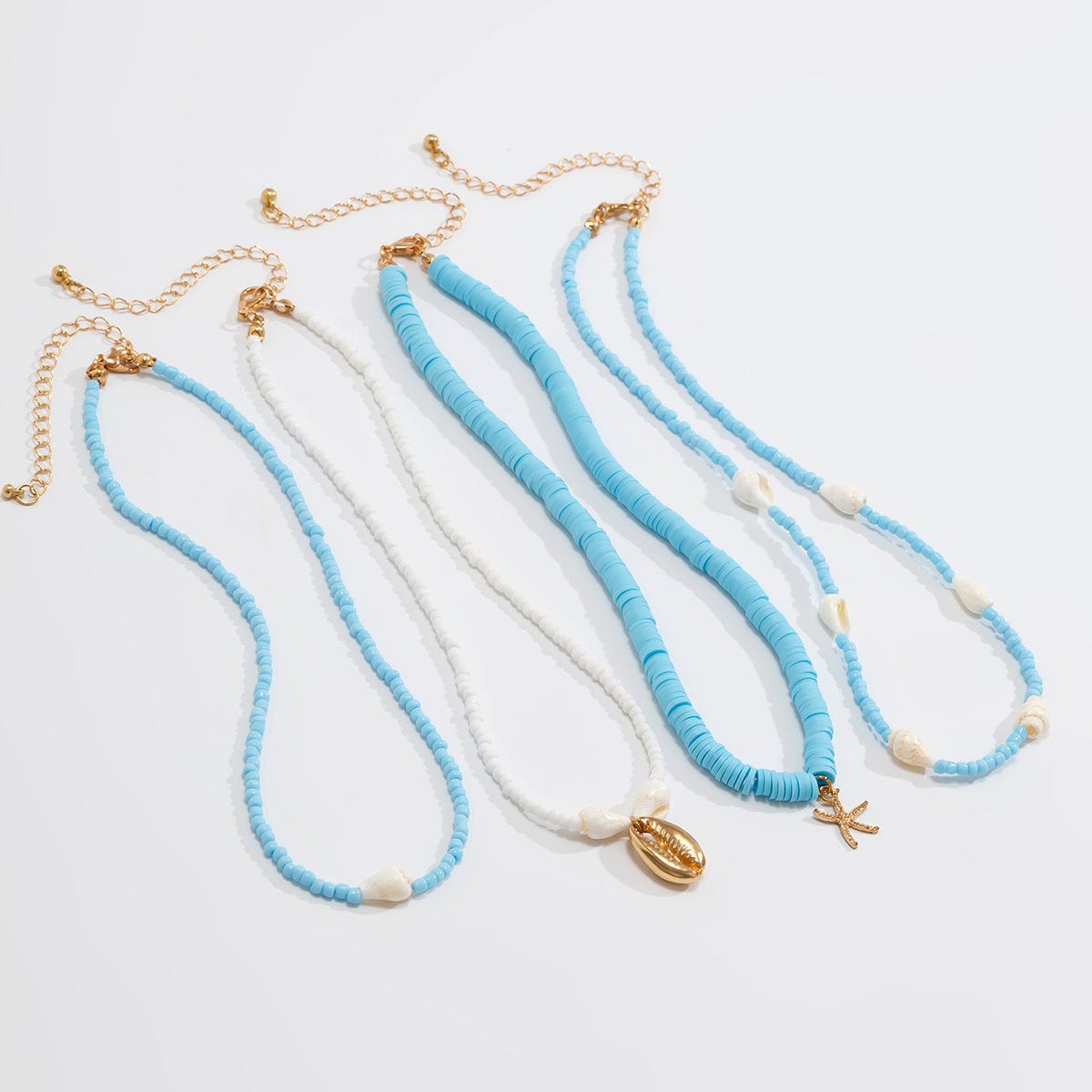 Boho 4Pcs Conch Starfish Pendant Polymer Clay Seed Bead Necklace Set - ArtGalleryZen